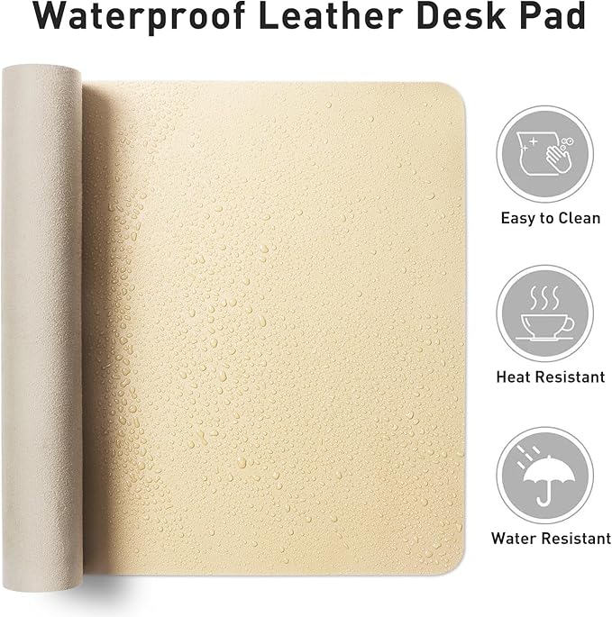 Aothia Leather Desk Pad Protector, Mouse Pad, Office Desk Mat, Non-Slip PU Leather Desk Blotter, Laptop Desk Pad, Waterproof Desk Writing Pad for Office and Home (36" x 17", Soft Yellow)