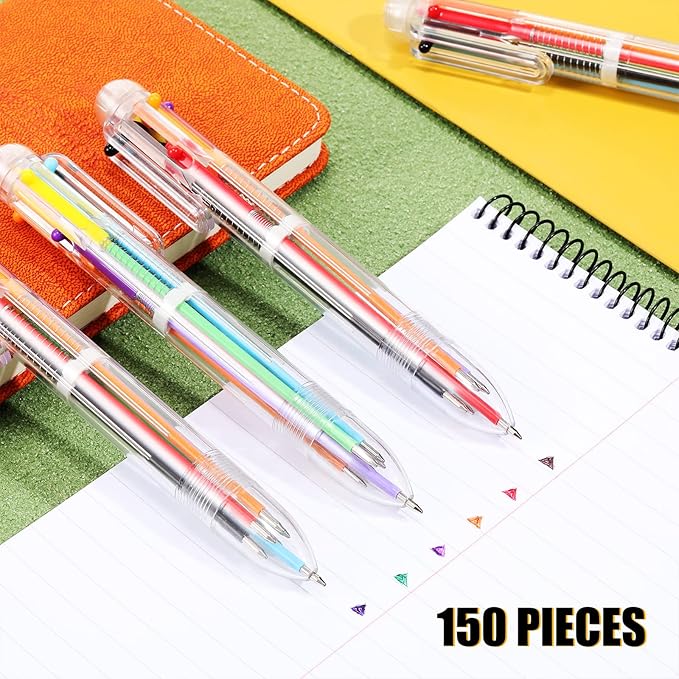 Handepo 150 Pcs 6 in 1 Multicolor Ballpoint Pen Bulk 0.5 mm 6 Color Retractable Ballpoint Pack Colorful Ink Rainbow Pen Supplies Party Favors for Office School Teacher Gift Carnival Reward