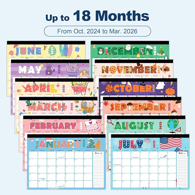 SUNEE 2024-2025 Desk Pad Calendar 17x12, 18 Months, Jan 2024 - June 2025, Academic Desk Blotter Calendar, School Year Large Calendar for Teacher