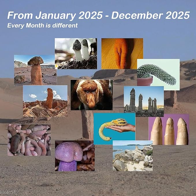 2025 Funny Nature's Dongs Prank Wall Calendar 12 Month Dick Pics Hanging Calendar for Home Office White Elephant Gag Gift for Family Friends Adults Coworkers 8.5" x 11"