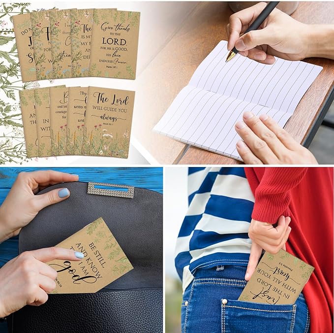 Ctosree 50 Pcs Bible Verse Prayer Journal Notebook Christian Note Pads Bulk mini Inspirational Notebook Religious Scripture Church Notepad for Women 3.15 x 5 Inches (Brown)