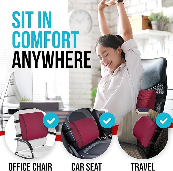 FORTEM Seat Cushion and Lumbar Support for Office Chair, Desk Chair Cushion, Memory Foam Office Chair Cushion, Non Slip Sitting and Back Pillow for Gaming, Car Seat Cushion, Chair Pad, XL