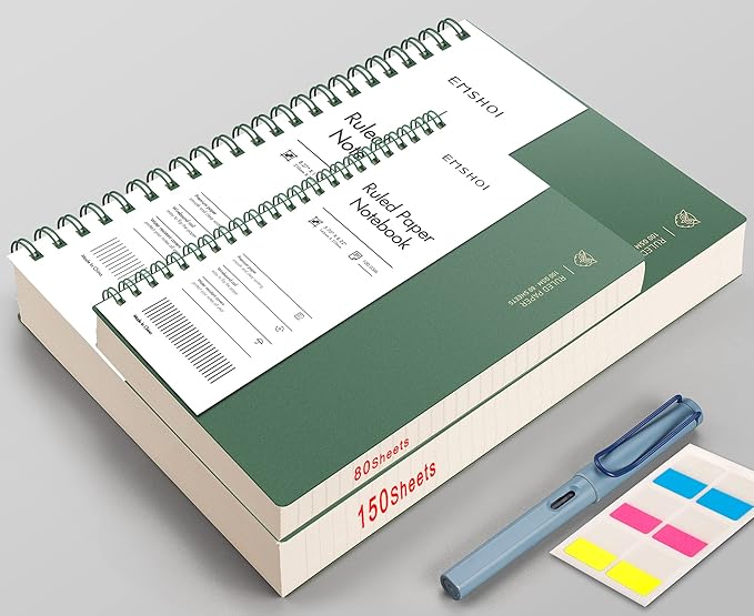 EMSHOI A4 Spiral Notebook College Ruled, 11.2" X 8.27", 150 Sheets/300 Pages, 100gsm Thick Lined Journal, Waterproof Softcover, Twin-Wire Binding, for School Work Business Writing, Gifts - Green