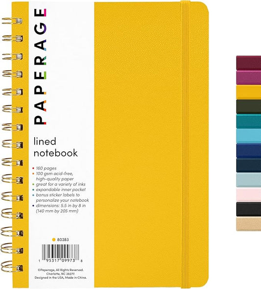 PAPERAGE Lined Spiral Journal Notebook, (Yellow), 160 Pages, Medium 5.5 inches x 8 inches - 100 GSM Thick Paper, Hardcover, Double-Wire Spiral Journal & Notebook