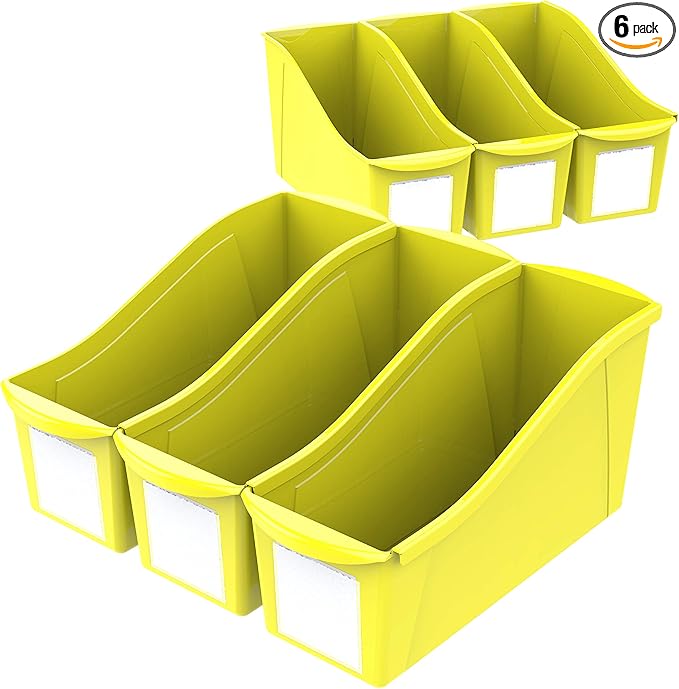 Storex Large Book Bin, 14.3 x 5.3 x 7 Inches, Yellow, Case of 6 (71119U06C)