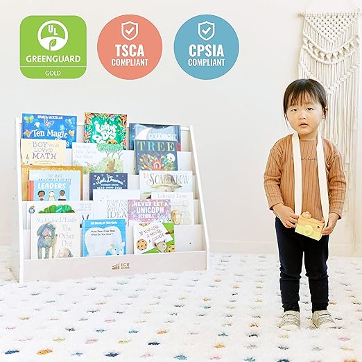 ECR4Kids Single-Sided Book Display, Classroom Bookshelf, White Wash