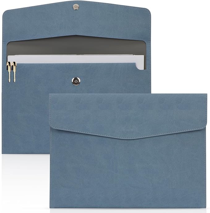 Toplive Document File Folder, Waterproof Thin PU Leather A4 Envelope Folder File Document Organizer Storage Case, Filing Envelope Folder with Magnetic Closure, Blue