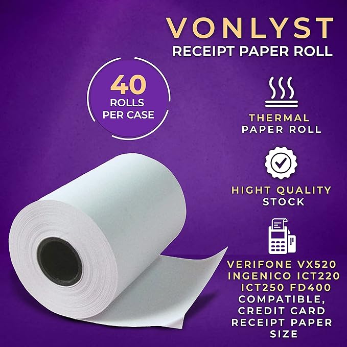Thermal Paper Roll 2 1/4 x 55 for Verifone Vx520 Ingenico ICT220 ICT250 FD400 (40 rolls)