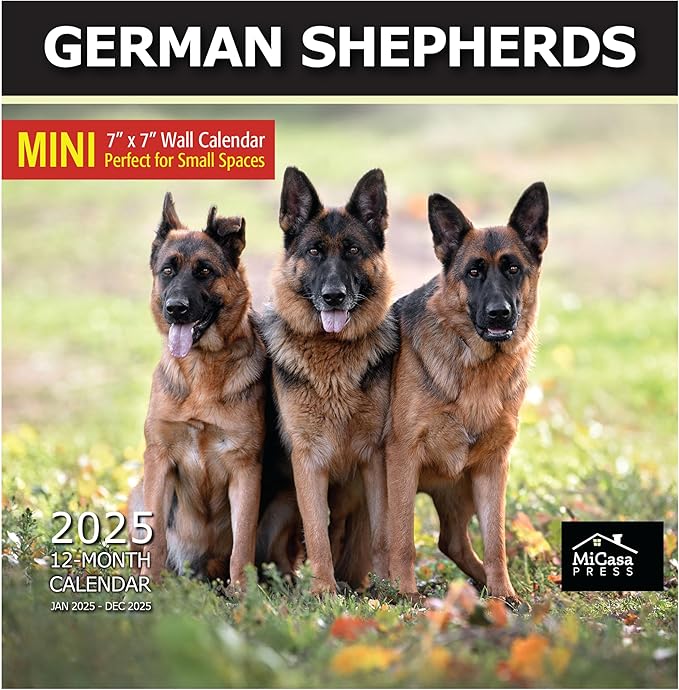 MICASA German Shepherds Mini 2025 Wall Calendar 12 Month | 7" x 14" Open | Thick & Sturdy Paper | Giftable | Calendar 2025