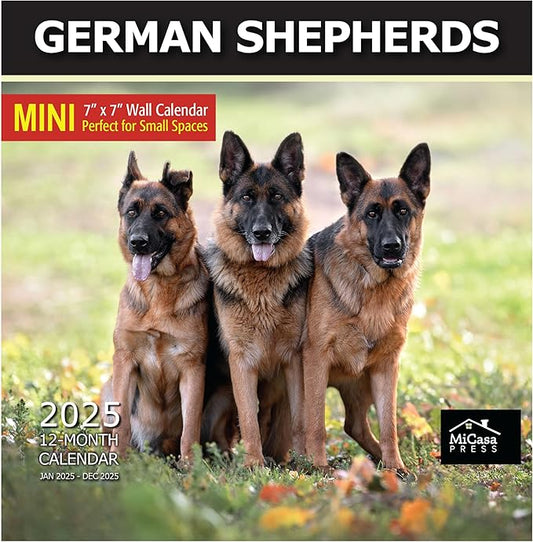 MICASA German Shepherds Mini 2025 Wall Calendar 12 Month | 7" x 14" Open | Thick & Sturdy Paper | Giftable | Calendar 2025