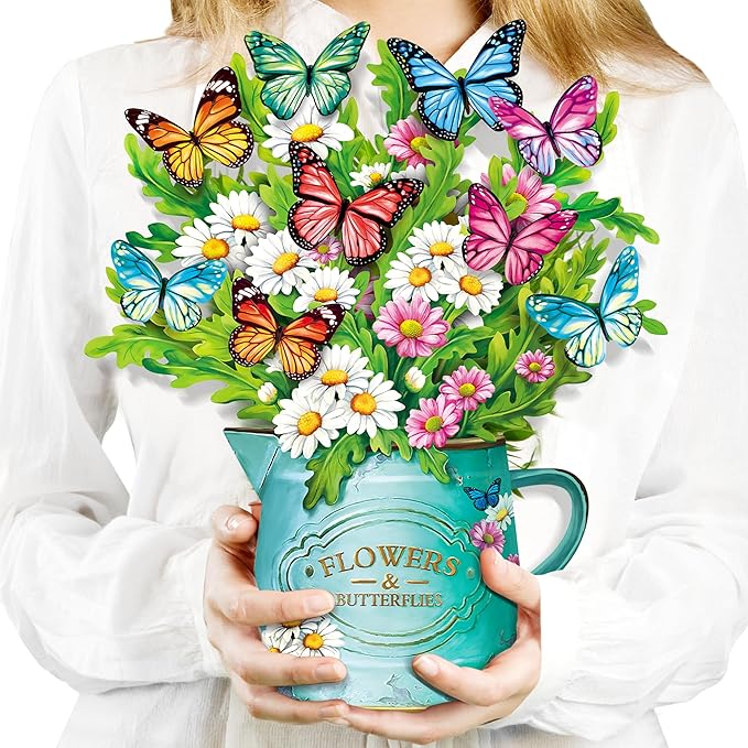 Airpark Pop Up Flower Cards, Paper Flowers Bouquet 12’‘ Daisies and Butterflies 3D Popup Greeting Cards with Blank Note Card and Envelope, Birthday,Easter, Get Well Cards Gifts for Women Mother