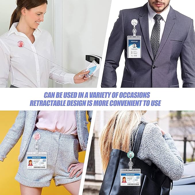 Retractable Badge Reel, Badge Holder with Alligator Clip, Cute Badge Clip on ID Name Card Holders for Nurse Doctor and Office (Marble Black and White)