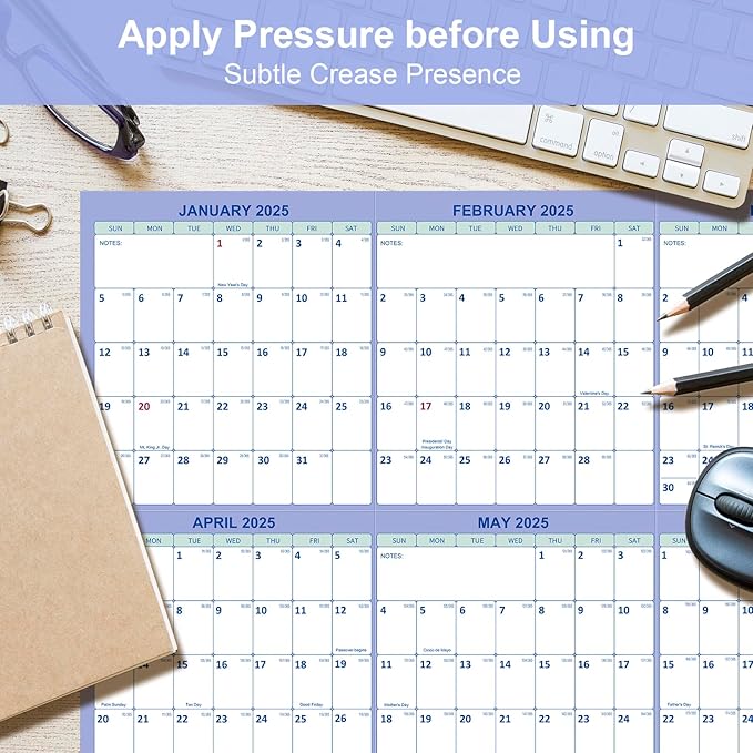 24" x 36" 2025 Wall Calendar, Folded Wet & Dry Erase Wall Calendar 12 Month, Annual Yearly Planner Yearly Laminated Calendar 2025 Horizontal/Vertical, with Julian Dates