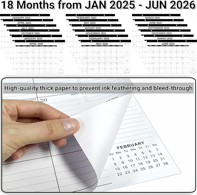 Desk Calendar 2025-2026 - 18-Month Desk/Wall Calendar, Jan 2025 - June 2026, 17" x 11.5", Thick Paper, Large Ruled Blocks, Clear Plastic Cover for Home School Office Easy Organizing