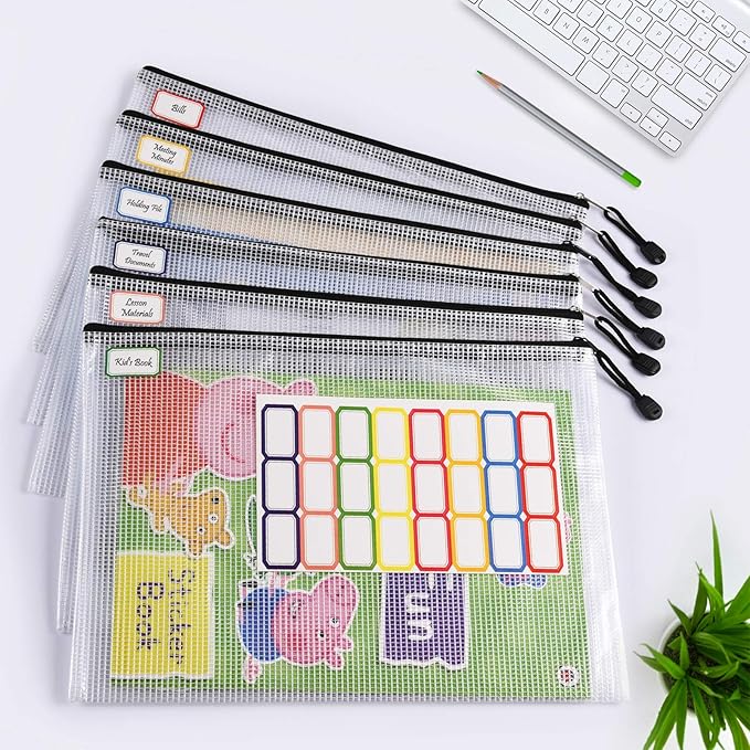 Mesh Zipper Pouch, 6PCS Waterproof Plastic Mesh ZipperBag, B5 Size Tear-Resistant Document Pouch, Extra Large Zip File Bags, for School Office Supplies Home Travel Storage(11.26×7.9 Inch)