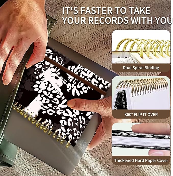 Spiral Journal Notebook, A5 Cute Notebooks for Women Men, College Ruled Hardcover Notebook for Work & Note Taking, 60 Pages Double-Wire Journals for Writing Black White Leopard