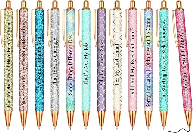 Snarky Funny Office Pens,12 Pcs Negative Sarcastic Hilarious Quotes Work Ballpoint Pens with Stylus Tip for Colleague Co-workers Gift Black Ink (Style 5, 12)