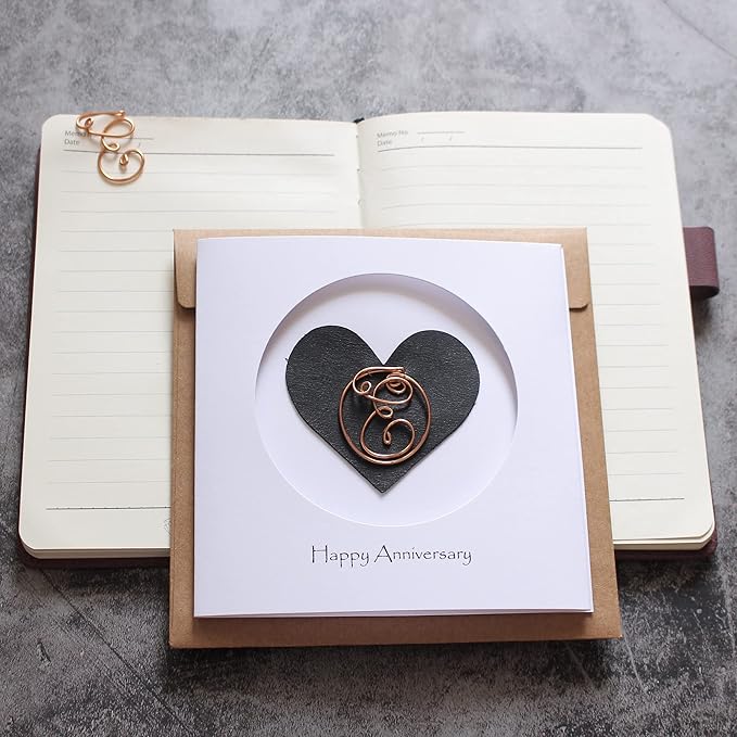 Personalized Initial Copper Card, Copper Initial, Anniversary Card for Her, Couple, Gift for Her(E)