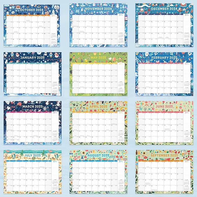 Gannyfer Large Desk Calendar 2024-2025 - 18 months from Otc 2024 to Mar 2026, 22" x 17" Desktop/Wall Pad Calendar with to-do List, Thick Paper with Plastic Cover, Large Ruled Blocks - Snow (2 Binder Clips Included)