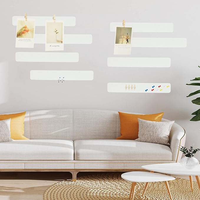 8Pcs Bulletin Board Strips, White Felt Pin Board Bar Strips with 50 Pushpins, Self-Adhesive Felt Cork Board Strips for Wall to Display Your Notes, Photos, Schedules, Announcements