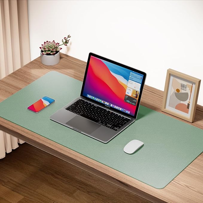 ‎Boutilon Leather Desk Pad 35"x 17" Non-Slip Mouse Pad,Office Desk Mat,Waterprooft PU Leather Desk Blotter,Desk Pad Protector,Desk Writing Pad for Home Office Decor (L-Green,35"x 17")