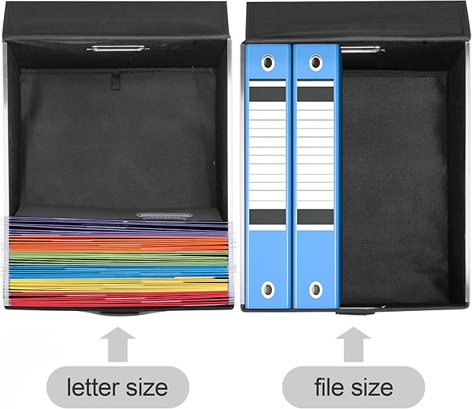 File Organizer Box with Lid, Collapsible File Folder with Plastic Slide for Office/Decor/Home, Hanging Office Document Storage, 14.96 x 12.6 x 10.83 inch，1 pack - without folders，Gray