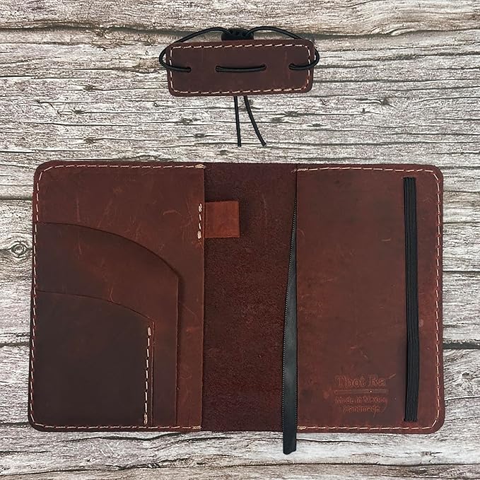 Thot Ra Leather Cover for Field Notes, Passport Cover, Leather Notebook Cover for 3.5" x 5.5" with Pen Holder, Only Cover (Shedron)