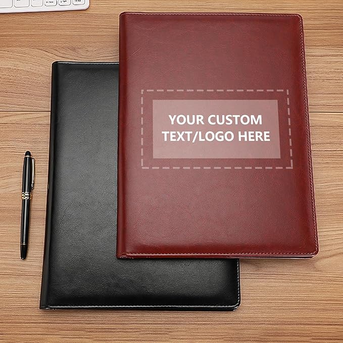 Personalized Padfolio - Customized Leather Portfolio with Logo or Text - Professional Business Portfolio with A4/US Letter Writing Pad Holder for Resumes and Interviews, Black