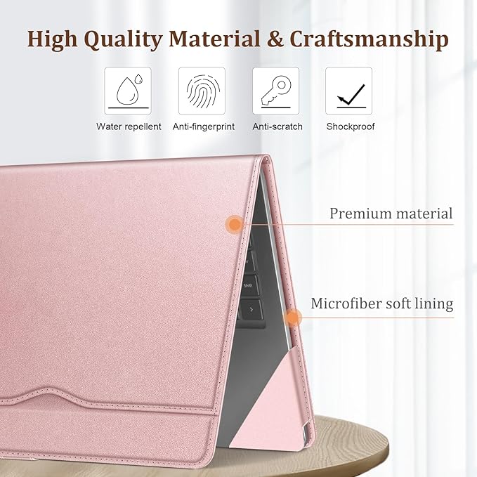 Fintie Sleeve Case for 12.4 Inch Microsoft Surface Laptop Go 3/2/1 (Model: 2013/1943), Premium PU Leather Protective Folio Book Cover with Large Pocket (Rose Gold)