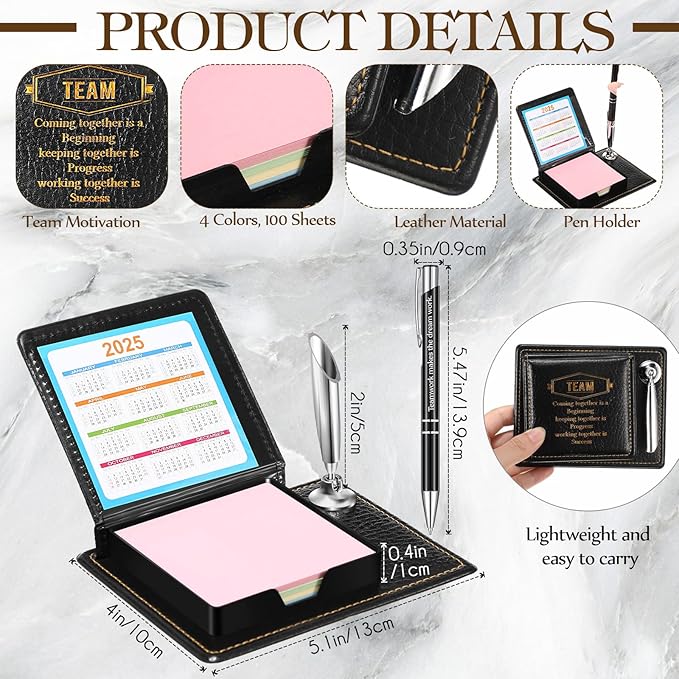 12 Set Employee Appreciation Gifts Bulk Inspirational Gifts Team Gift Bag PU Leather Notepad Holder with Pen Holder Team Keychain Ballpoint Pen Bulk Gifts for Colleagues Employees(Team)