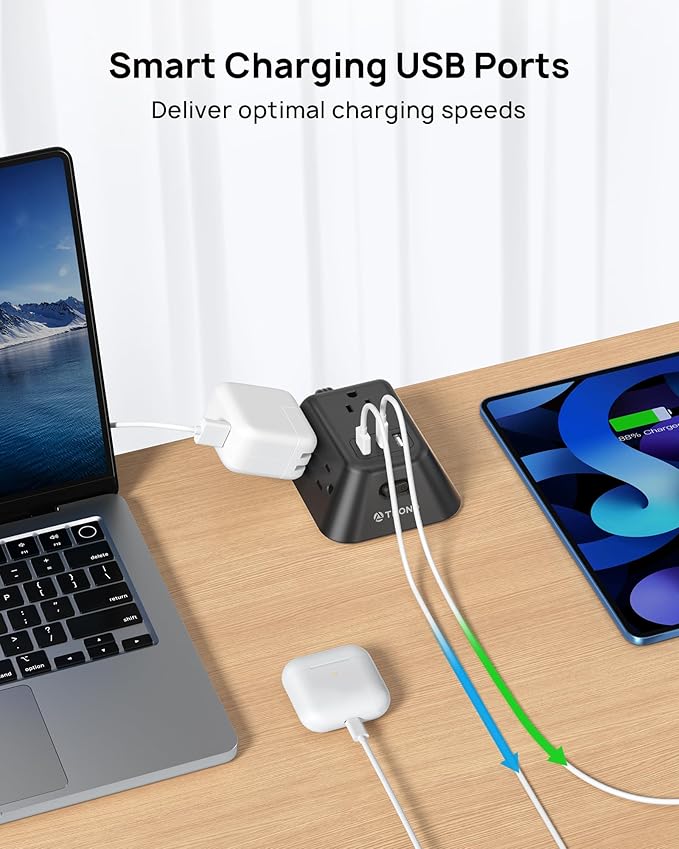 Desk Clamp Power Strip, Surge Protector with 5 AC Outlets and 3 USB Ports, Desk Mount Charging Station, Fit 1.97in Tabletop Edge Thick, 10FT Extension Cord, for Home Office Gaming Accessories