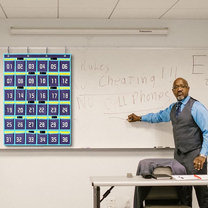 Loghot Numbered Classroom Sundries Closet Pocket Chart for Cell Phones Holder Wall Door Hanging Organizer (36 Pockets Blue 2Pc)