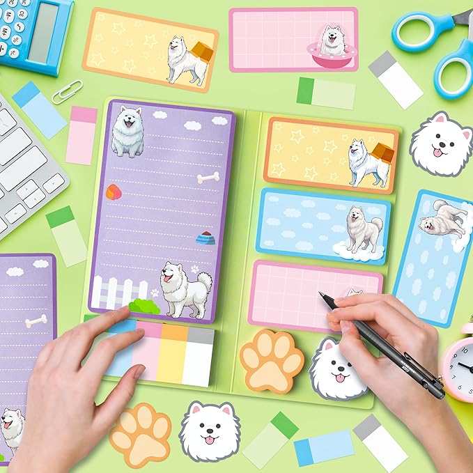 I Just Really Like Samoyed Sticky Notes Set, 550 Sheets, Cute Samoyed Self-Stick Notes Pads Animal Divider Tabs Bundle Writing Memo Pads Page Marker Back to School Office Supplies Small Gift