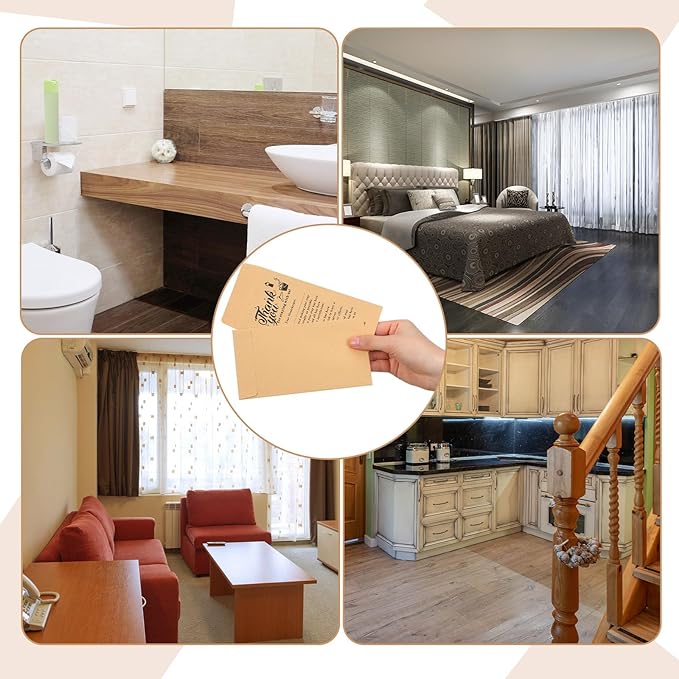 Eersida 500 Pcs Kraft Housekeeping Tip Envelopes Bulk Thank You Envelopes 3.5 x 6.5 Inch Self Adhesive Kraft Paper Seed Envelopes for Cash Coin Money Gratuity Key Cards Saving Hotel Motel