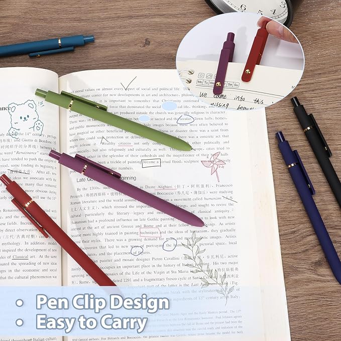 FIOVER Colored Pens, 12 Pack Colorful Gel Pens, Medium Point 0.7mm, Smooth Writing Journaling Supplies Multicolor Ballpoint for Journaling, Drawing, Doodling, and Note Taking(12PCS Aesthetic+Vintage)