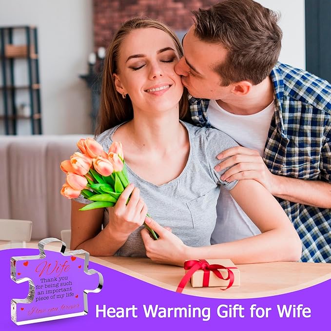 VELENTI Valentine's Gifts for Wife - Engraved Acrylic Block Puzzle Wife Gift 3.35 x 2.76 inch - Cute Wife Gifts from Husband - Novelty Birthday Paperweights, Christmas, Cool for Women