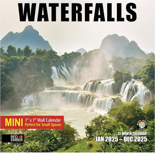RED EMBER Waterfalls Mini 2025 Wall Calendar 12 Month | 7" x 14" Open | Thick & Sturdy Paper | Giftable | Calendar 2025