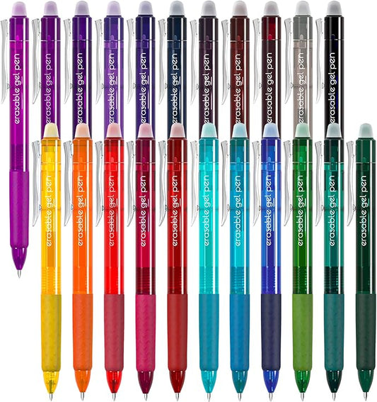 Vanstek 22 Colors Retractable Erasable Gel Pens Clicker, Fine Point(0.7), Make Mistakes Disappear, Premium Comfort Grip for Drawing Writing Planner and Crossword Puzzles