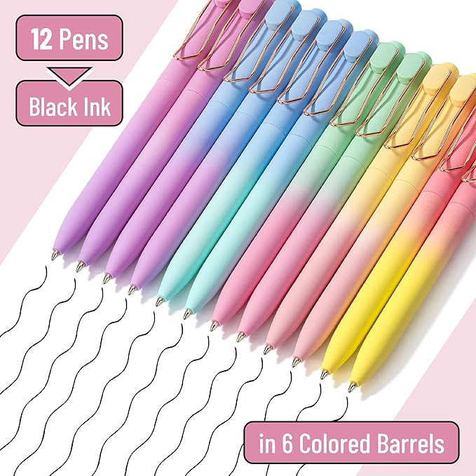 Mr. Pen- Ballpoint Pens, 12 Pack, Gradient Color Barrels, Black Ink, Cute Ballpoint Pens Black Ink, Cute Pens for Journaling