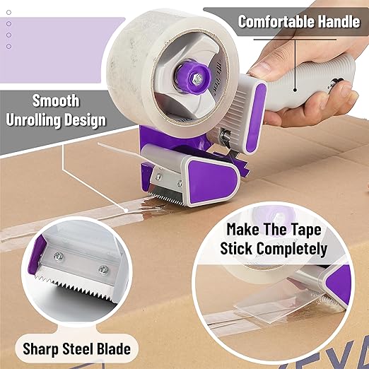 Mr. Pen- Packing Tape Dispenser Gun 2-Inch, 2 Pack with 2 Rolls Tape, Purple Heavy Duty Packing Tape with Dispenser, Packaging Tape, Clear Packing Tape, Tape Gun for Packing Boxes, Moving Tape