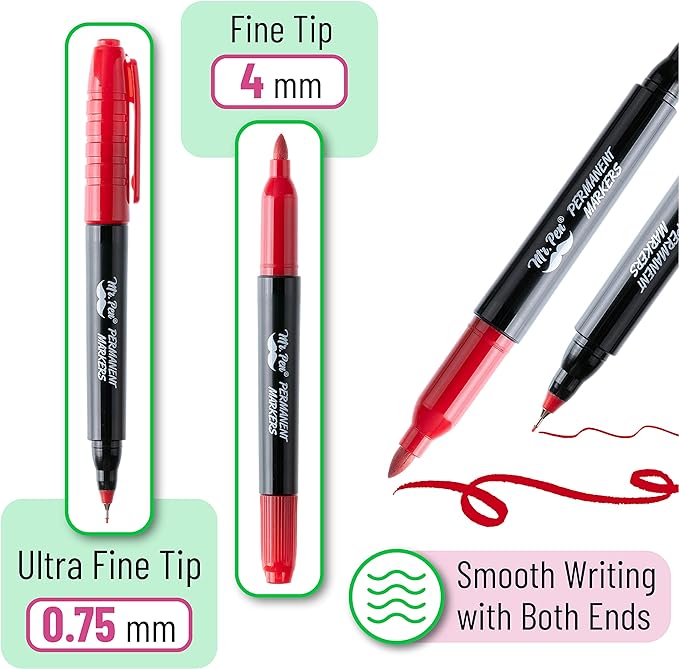 Mr. Pen- Dual Tip Permanent Markers, 12 Pack, Fine & Ultra Fine Tip, Fine Tip Permanent Markers, Fine Tip Marker, Permanent Markers Fine Point, Fine Point Permanent Marker, Marker Pens Fine Point