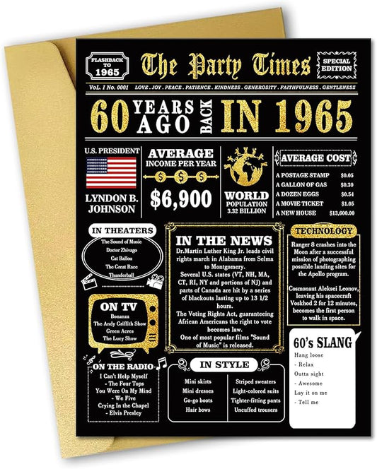 Jumbo 60th Birthday Card for Women Men, Big 60 Year Old Birthday Gifts for Dad Mom Sister Friends, Black Gold Back in 60th Birthday Decorations