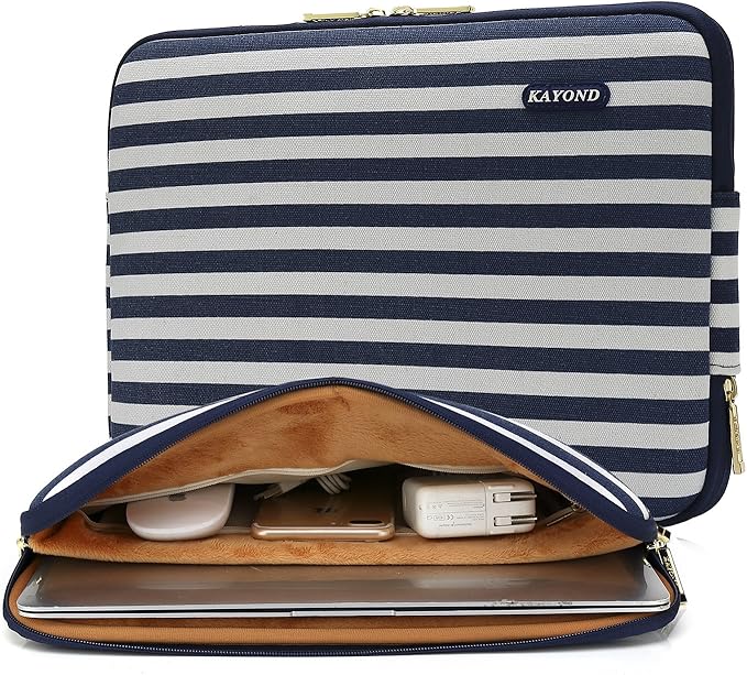 Kayond Canvas Water-Resistant 13 inch Laptop Sleeve -13 inch 13.3 inch Laptop case,12.9 inch Tablet Case Compatible MacBook(13-13.3 inches, Breton Stripe)