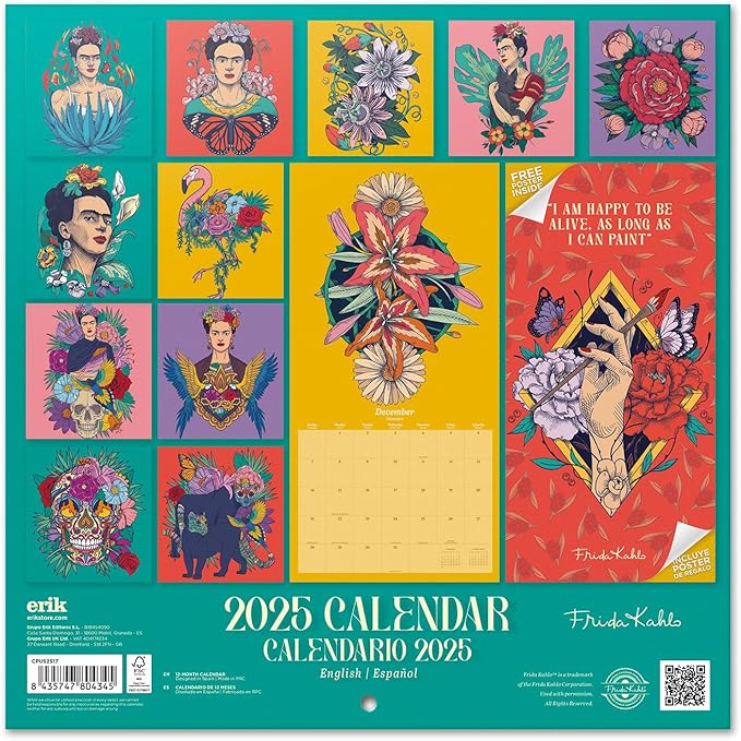 Frida Kahlo Wall Calendar 2025 12" x 12" FSC® Plastic Free - Starts Week On Sunday | Square Wall Calendar | Family Planner Calendar 2025 | Art Calendar 2025