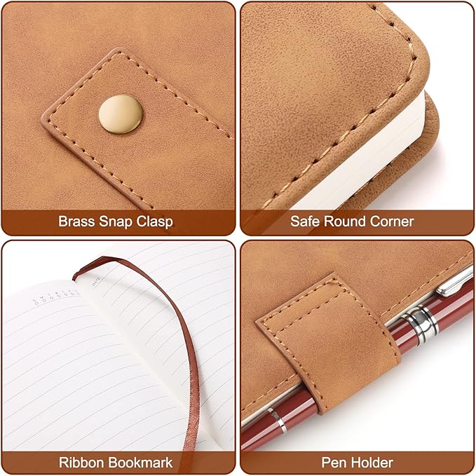 A5 Leather Journal Notebook with Pen, 200 Pages Hardcover Journal with Pocket, 100gsm Thick Lined Paper Daily Diary for Men and Women, Great Gift for Business School Travel Personal - Brown