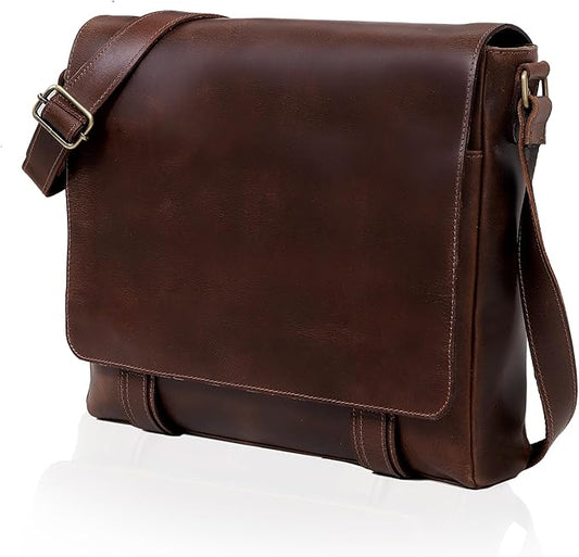 VC VINTAGE COUTURE Leather Messenger Bag for Men and Women - Laptop Briefcase Bag For College - Best Office Satchel Bag