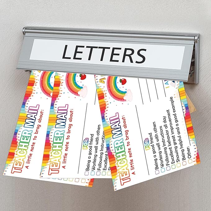 Rainbow Happy Mail Teacher Notes to Parents Classroom Good Behavior Incentive Motivational Cards 50 Pcs Motivational Notes Positive Postcards For Home,Preschool, Kindergarten, Elementary (Color1)