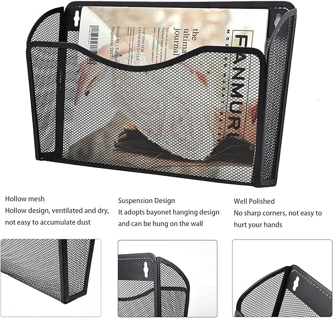 3 Pack Wall File Organizer, Mesh Hanging Metal Vertical Wall Mounted File Holder for Office/Home