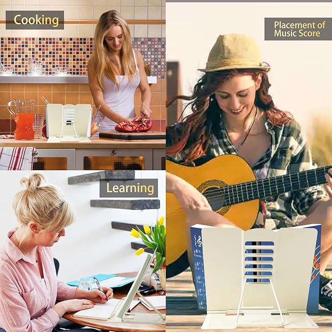 Metal Book Stand - Adjustable Book Holder for Reading (Full Beige)