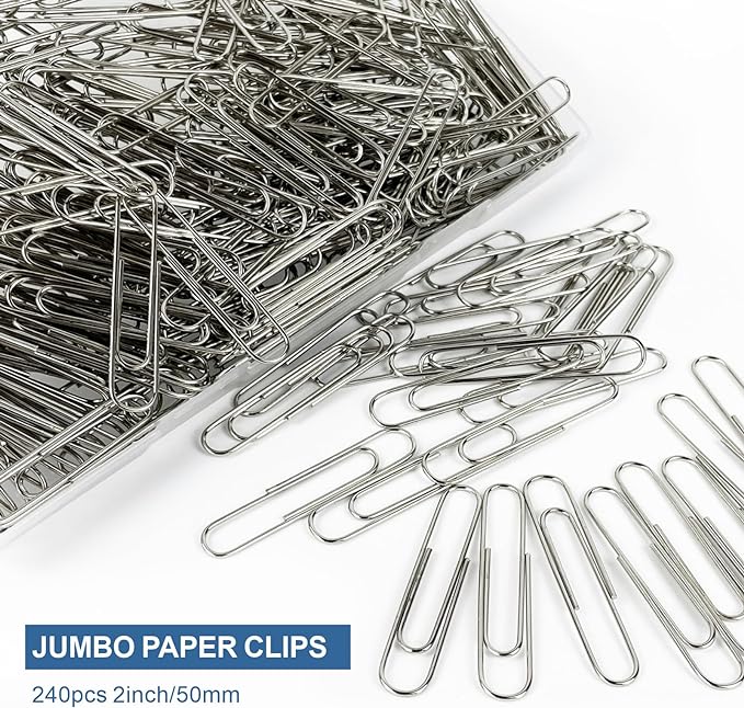 Jumbo Paper Clips, 240pcs 2 Inch Large Silver Paper Clip, Big PaperClips for Paperwork Office School and Personal Use